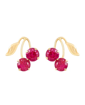 Lab-Grown Ruby (1-1/3 ct. t.w.) Button Cherry Leaf Earrings in 10k Yellow Gold
