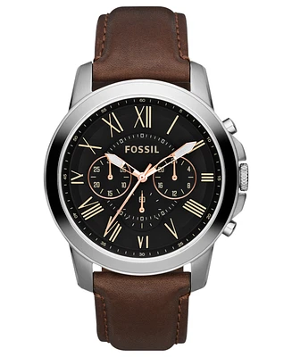 Fossil Men's Chronograph Grant Brown Leather Strap Watch 44mm