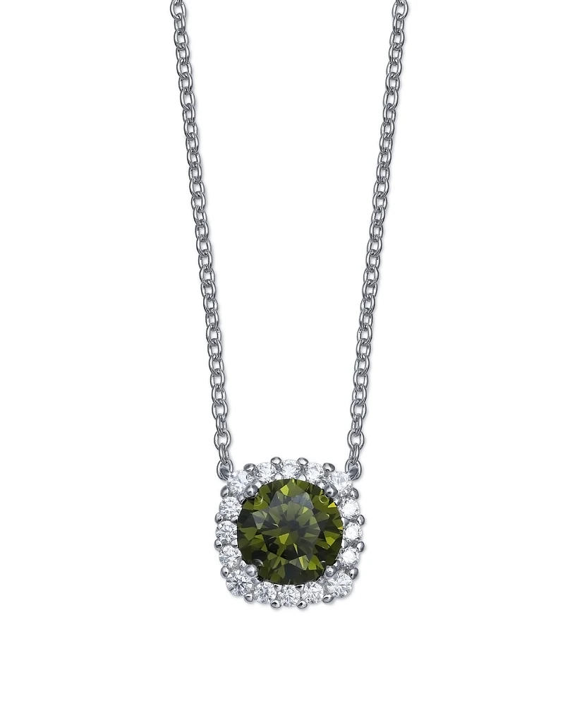 Multi Colored Cubic Zirconia Cushion Shape Pendant Necklace Sterling Silver
