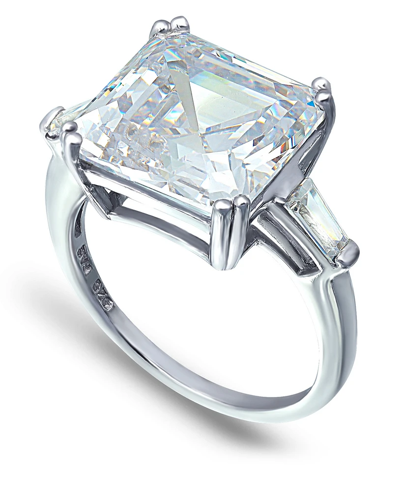 Cubic Zirconia Asscher Cut Center Stone Ring Silver Plate