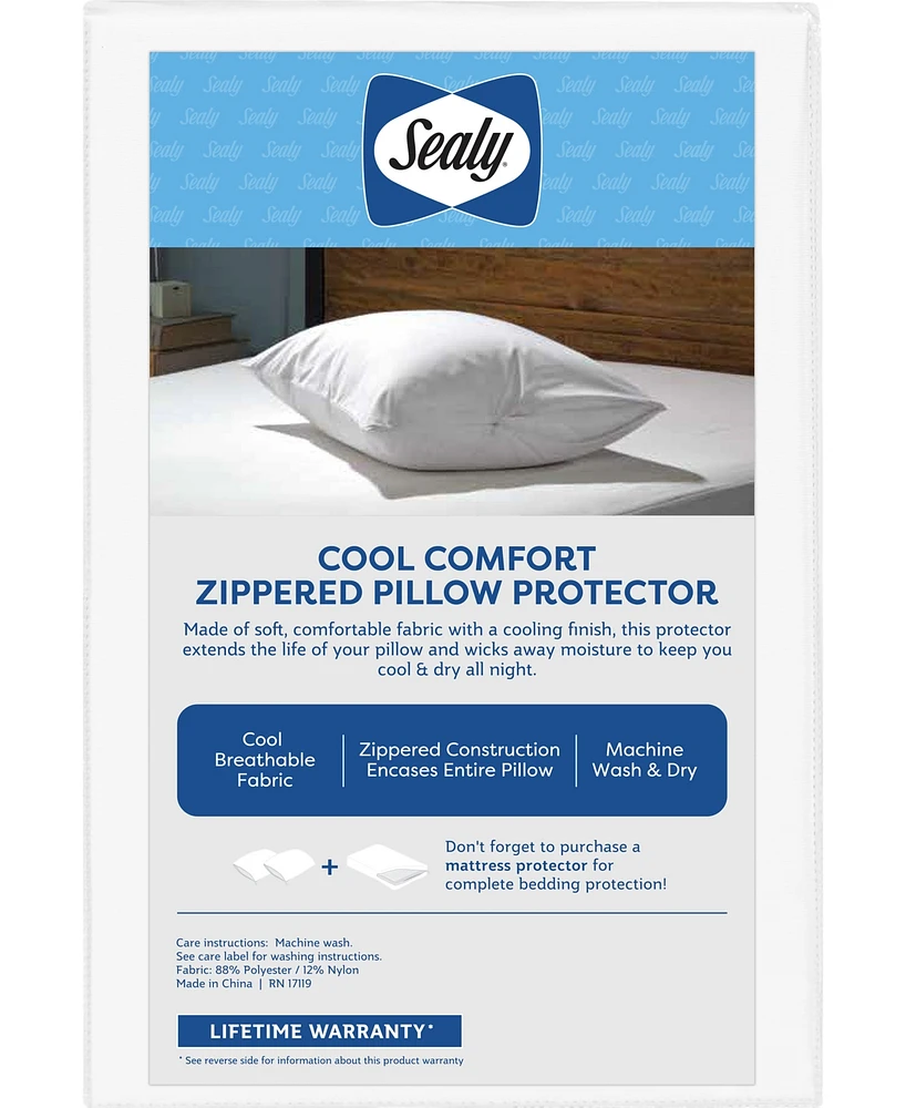 Sealy Cooling Comfort Zippered Pillow Protector, Standard/Queen