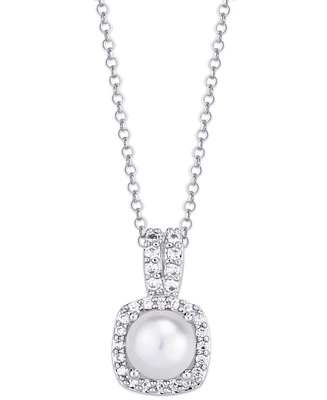 Birthstone Cushion Halo Pendant Necklace Silver Plate