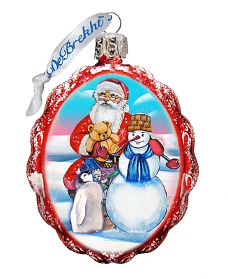 G.DeBrekht Gift Giving with Snowman Santa Glass Ornament