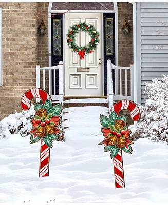 Designocracy Christmas Candy Cane Yard Lawn Holiday Wooden Free Standing Outdoor Decoration