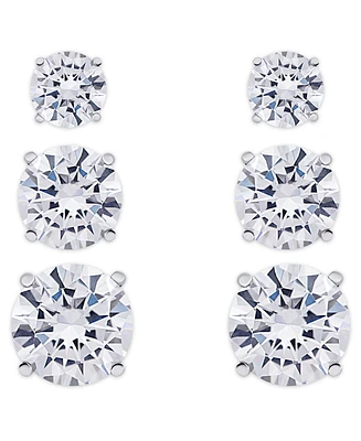 Cubic Zirconia 3-Pc. Set Graduated Round Stud Earrings in Silver Plate