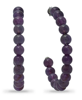 Genuine Stone Bead Hoops Silver Plate, 1 3/4"