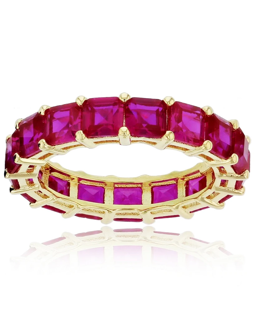 Princess Cut Cubic Zirconia Eternity Band 14k Yellow Gold Plated Sterling Silver