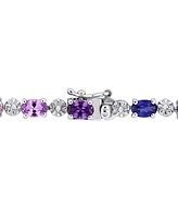 Multi-Color Lab Grown Sapphire (9 7/8 ct. t.w.) and Diamond-Accent Tennis Bracelet in Sterling Silver