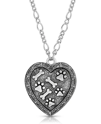 2028 Pewter Heart Paw and Bones Necklace