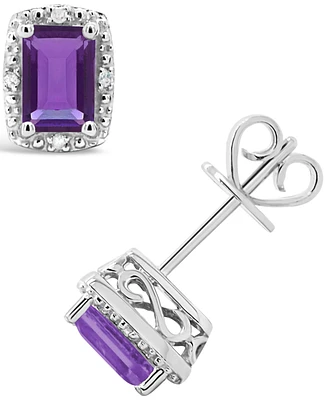 Gemstone and Diamond Accent Stud Earrings Sterling Silver