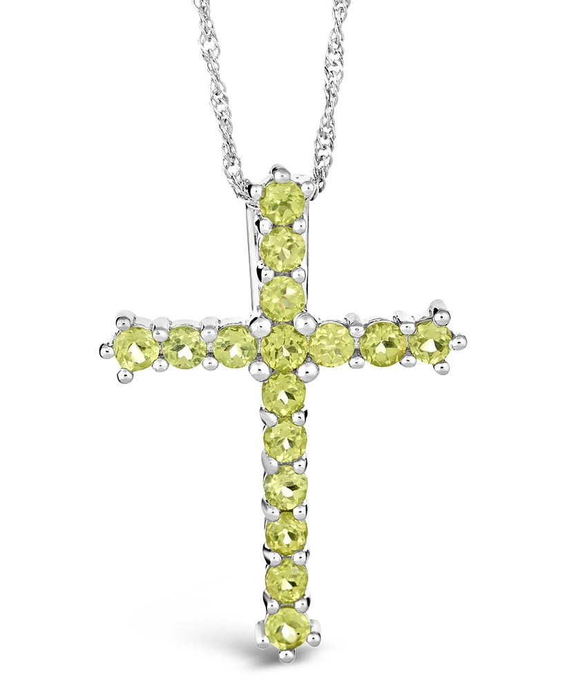 Gemstone Cross Pendant Necklace Sterling Silver