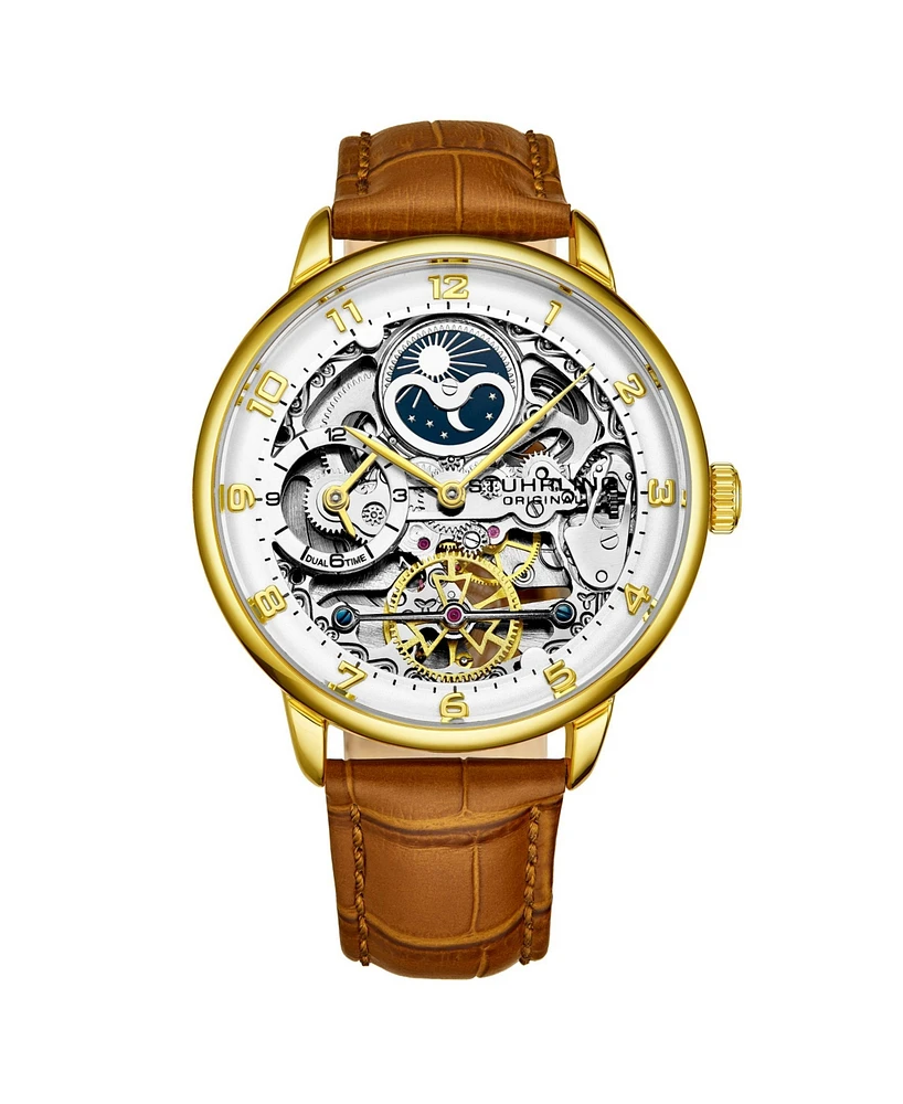 Stuhrling Men's Light Brown Leather Strap Watch 40mm