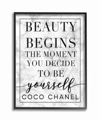 Stupell Industries Beauty Begins Once You Decide To Be Yourself White Marble Typography Framed Texturized Art Collection