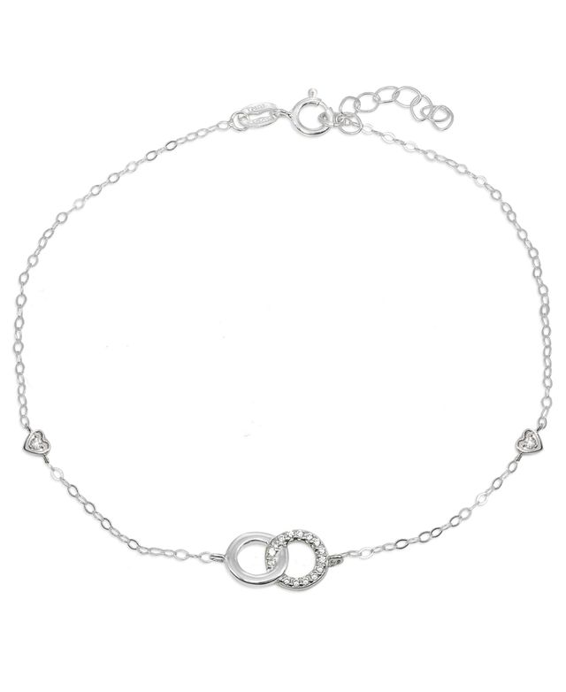 Cubic Zirconia Pave Interlocking Circles Ankle Bracelet in Sterling Silver or Two Tone Sterling Silver & 18K Gold-Plated Sterling Silver