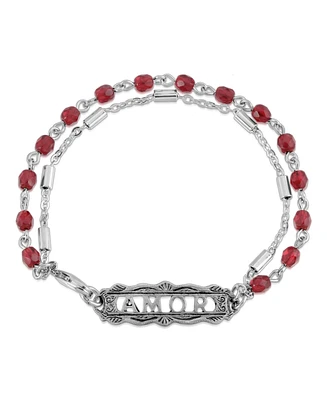 2028 Pewter Amor Beaded Chain Bracelet