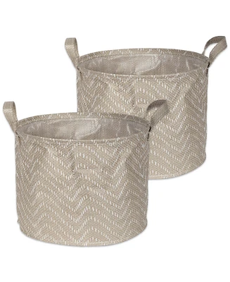 Design Imports Polyethylene Coated Woven Paper Laundry Bin Tribal Chevron Stone Round Small Set of 2