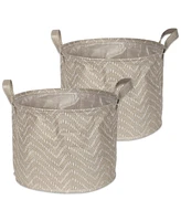 Design Imports Polyethylene Coated Woven Paper Laundry Bin Tribal Chevron Stone Round Small Set of 2