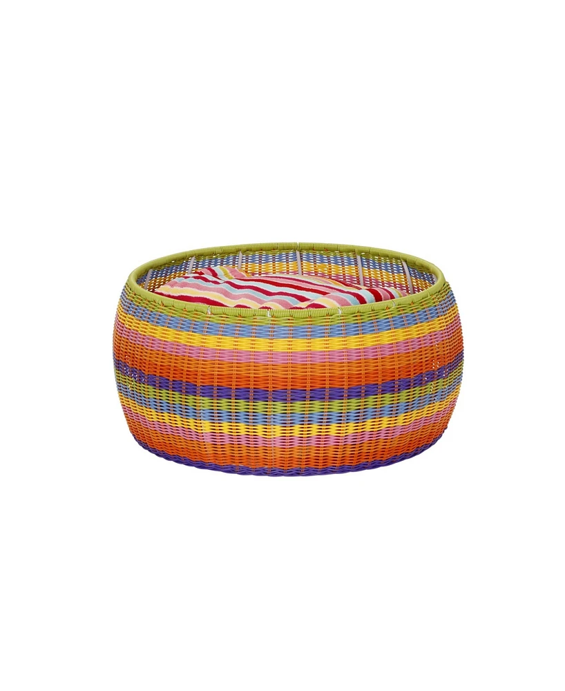 Household Essential Indoor Outdoor Resin Wicker Low Barrel Basket Side Table