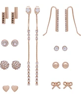 Guess Gold-Tone 9-Pc. Set Crystal Heart & Bow Earrings