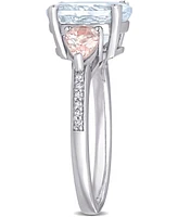 Macy's Aquamarine (2-1/5 ct. t.w.), Morganite (4/5 ct. t.w.) & Diamond Accent Ring in Sterling Silver