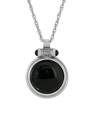 2028 Silver-Tone Onyx Round Pendant Necklace