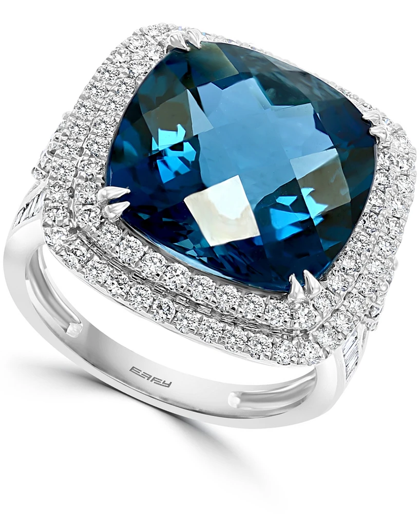 Effy London Blue Topaz (12-1/3 ct. t.w.) & Diamond (1-1/5 Halo Statement Ring 14k White Gold (Also available Gold)