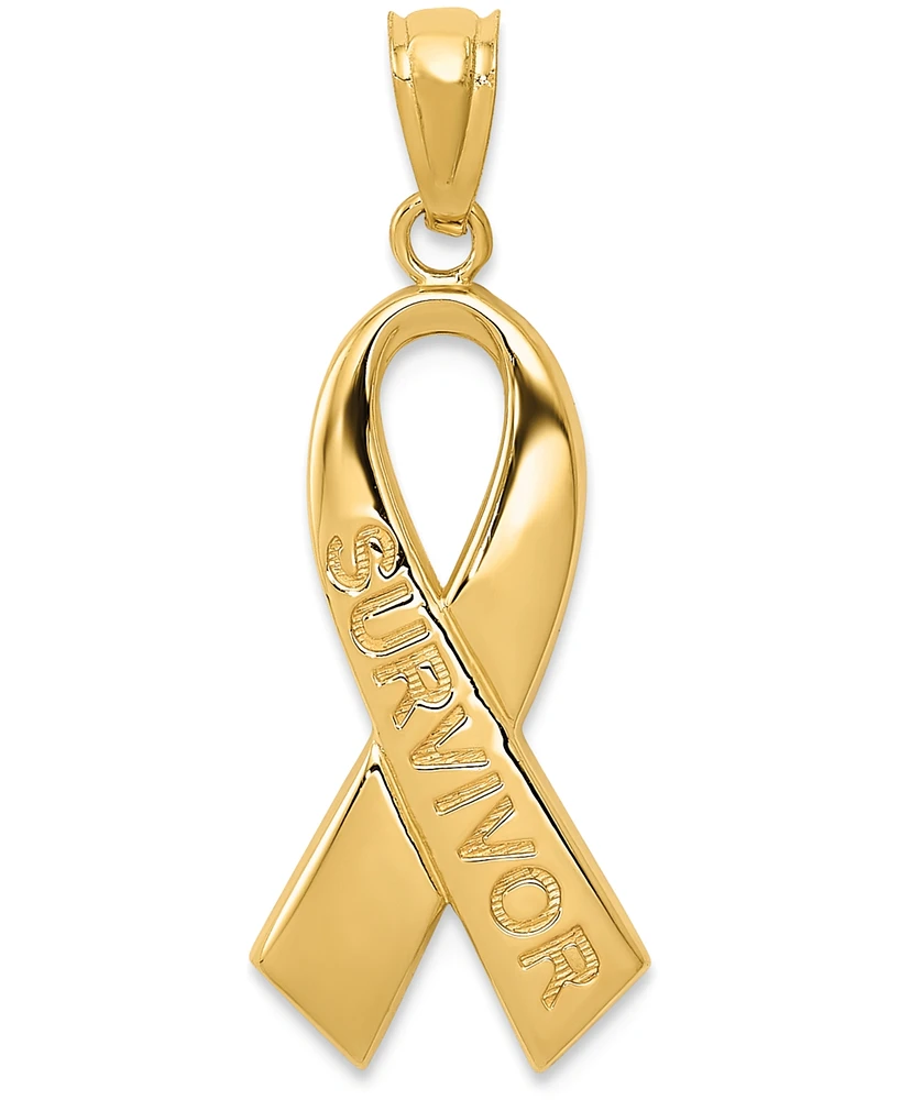 Survivor Ribbon Charm Pendant in 14k Gold