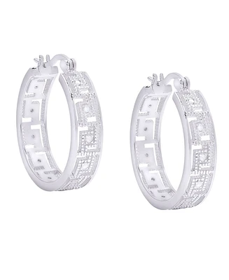 Macy's Diamond Accent Silver-plated Greek Key Hoop Earrings