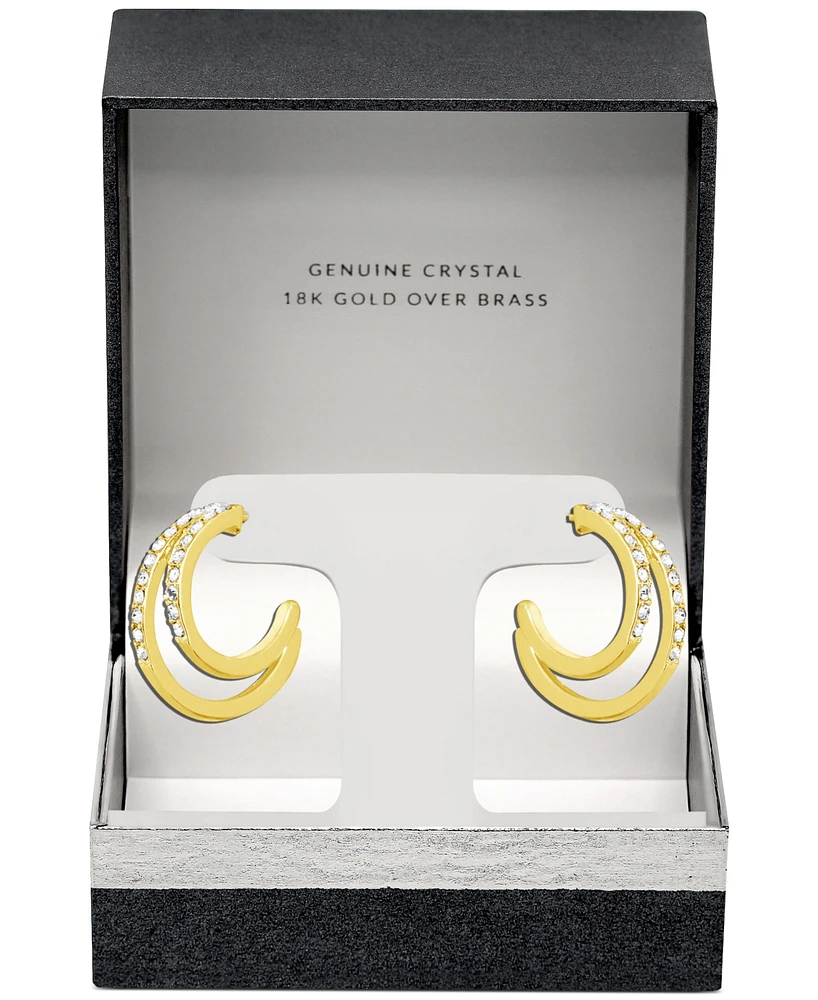 Essentials Crystal Double Small Hoop Earrings in Gold-Plate, 1"