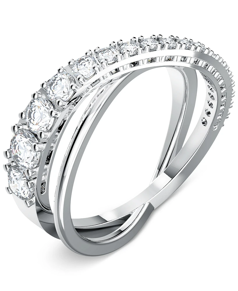 Swarovski Silver-Tone Crystal Twist Double-Row Ring