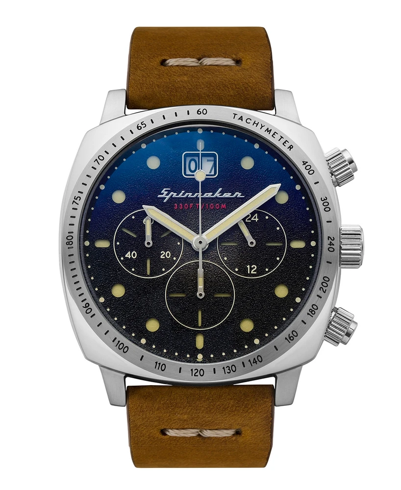 Spinnaker Men's Hull Chrono Brown Genuine Leather Strap Watch 42mm
