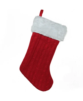 Northlight Cable Knit and Faux Fur Cuff Decorative Christmas Stocking