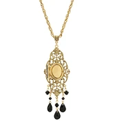 2028 Women's Gold Tone Black Oval Cameo Locket Necklace