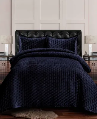 Tribeca Living Lugano Honeycomb Velvet Oversized Solid 2 Piece Quilt Set, Twin