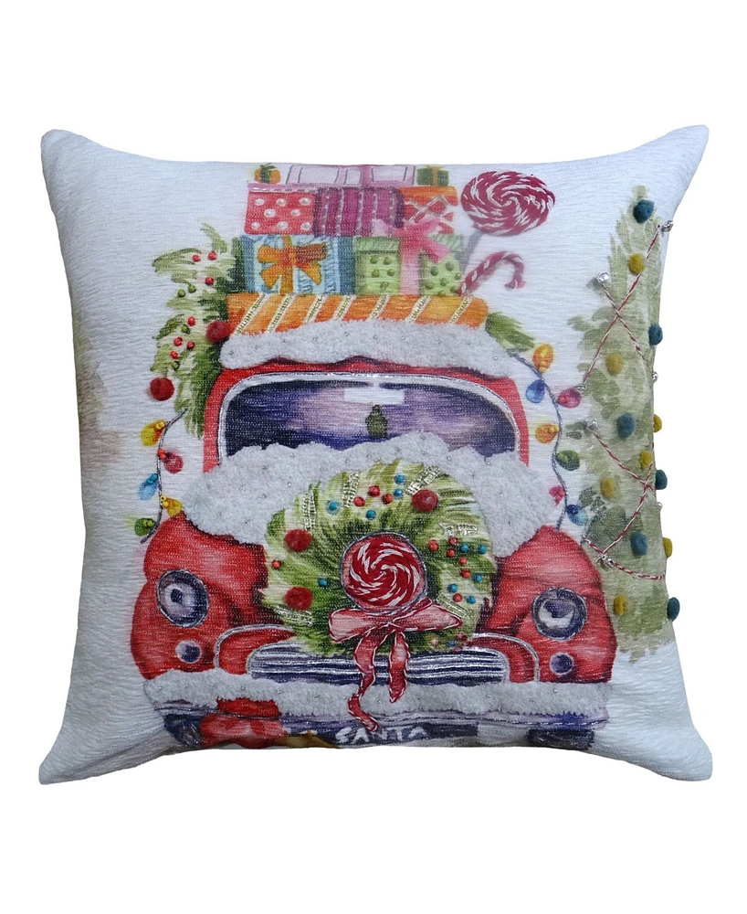 Vibhsa Christmas Car Embroidered Decorative Pillow,20" x 20"