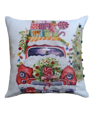 Vibhsa Christmas Car Embroidered Decorative Pillow,20" x 20"