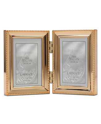 Polished Metal Hinged Double Picture Frame - Bead Border Design