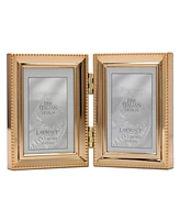 Polished Metal Hinged Double Picture Frame - Bead Border Design
