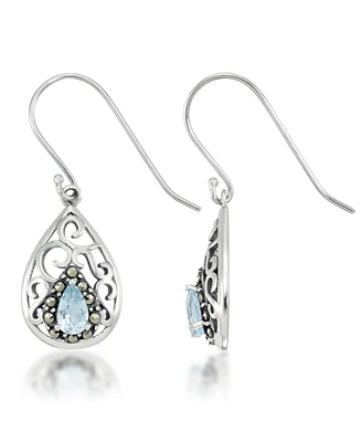 Blue Topaz Open Work Teardrop Dangle Earrings