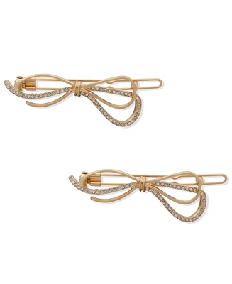lonna & lilly 2-Pc. Gold-Tone Pave Bow Hair Barrette Set