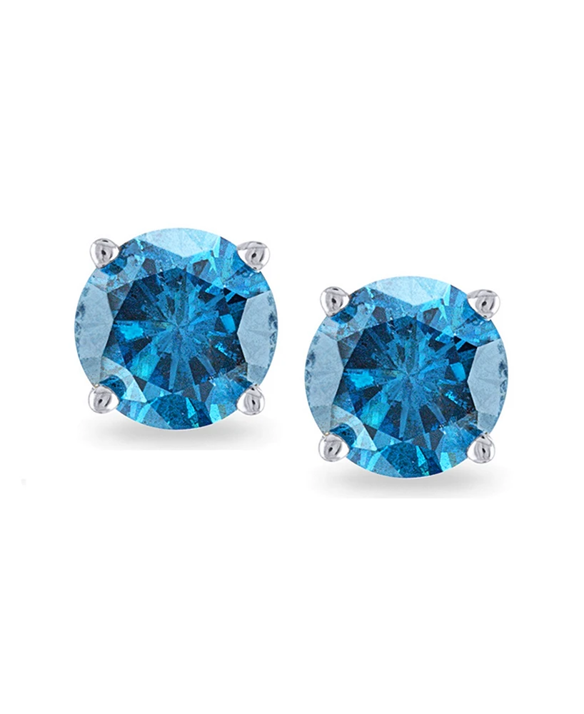 Blue Diamond Stud Earrings (1 ct. t.w.) in 14K White Gold