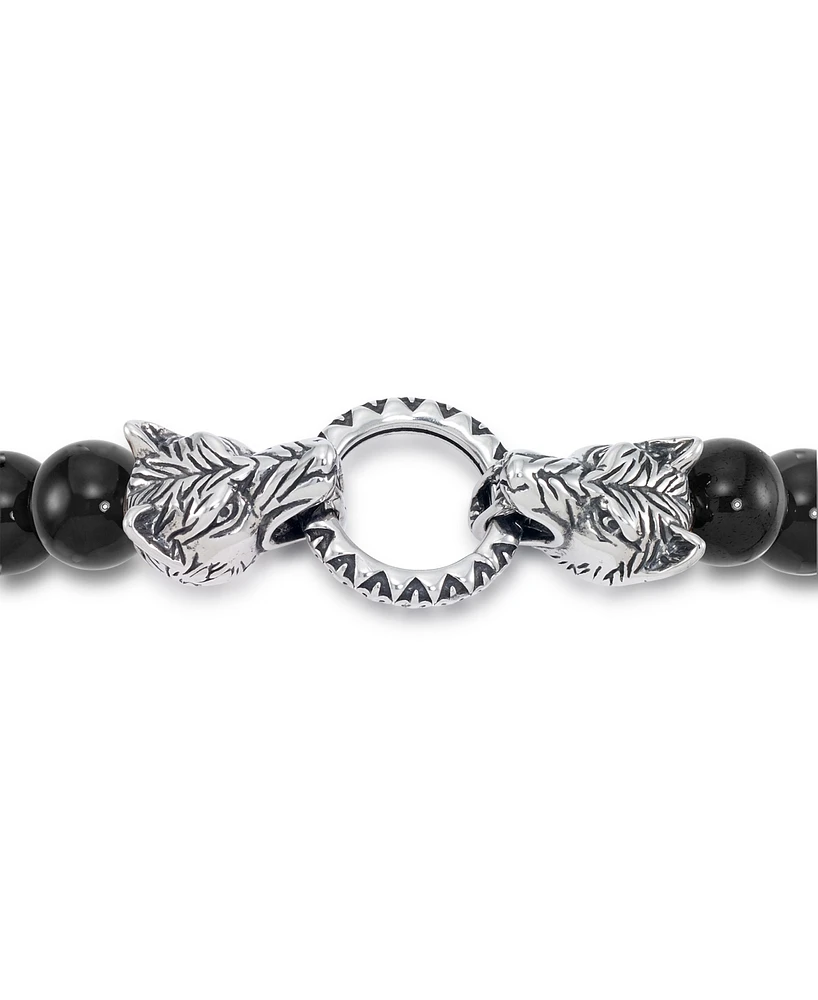 Andrew Charles by Andy Hilfiger Men's Tiger's Eye Bead Wolf Head Stretch Bracelet Stainless Steel (Also Onyx & White Agate)