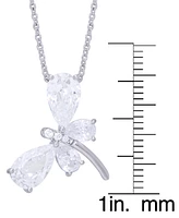 Cubic Zirconia Dragonfly Pendant 18" Necklace in Silver Plate