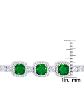 Simulated Emerald/Cubic Zirconia Cushion Adjustable Bolo Bracelet in Silver Plate
