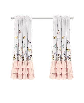 Lush Decor Kids Flutter Butterfly Ruffled Curtain Set, 52" x 63"