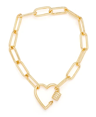 Cubic Zirconia Link Heart Bracelet Yellow Gold or Rose Plate