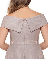 Xscape Plus Off-the-Shoulder Glitter Gown