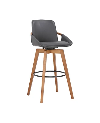 Baylor Swivel Wood Bar or Counter Stool Faux Leather