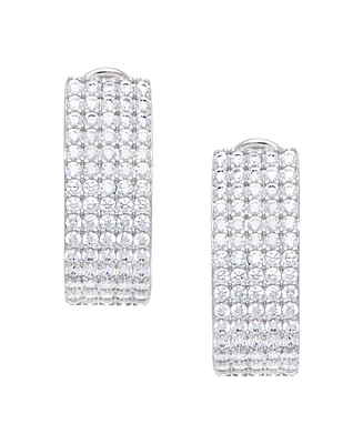 Cubic Zirconia 5 Row Hoop Earrings in Silver Plate