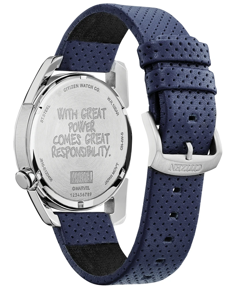Marvel by Citizen Men's Spider-Man Blue Leather Strap Watch 42mm